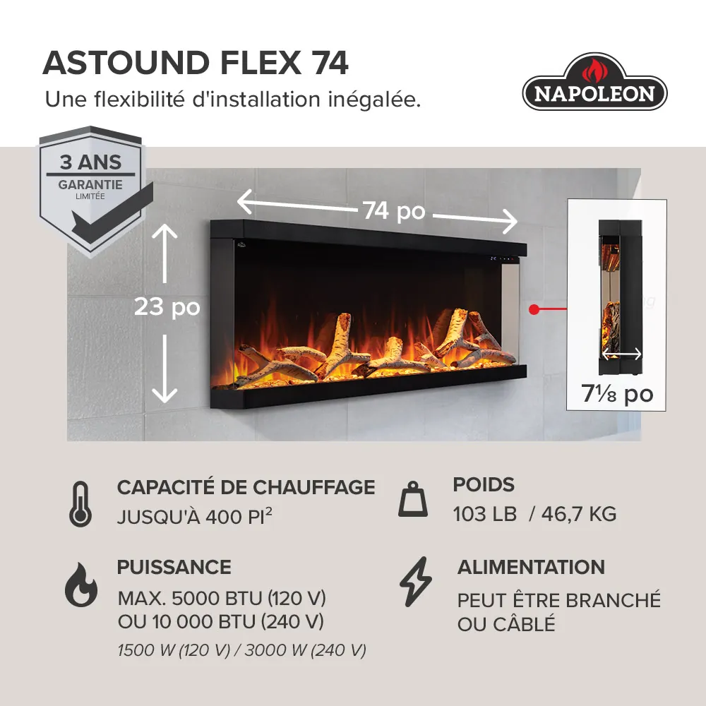 Foyer électrique Napoleon Astound 74 FlexMount