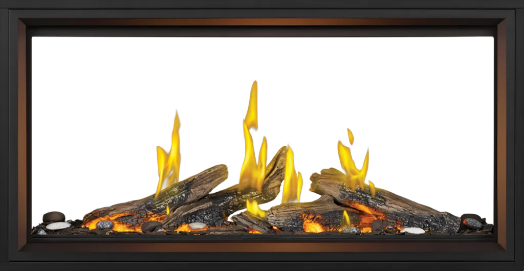 Gas Fireplace Napoleon Tall Linear Vector 50 See Through with Luminous Logs
