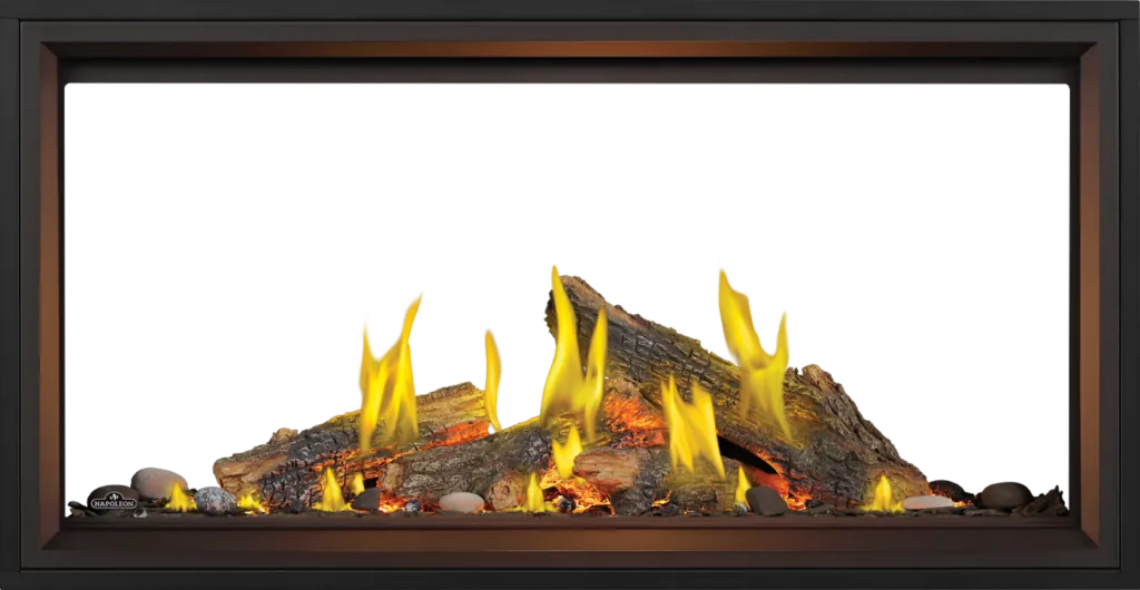 Gas Fireplace Napoleon Tall Linear Vector 50 See Through with Luminous Logs