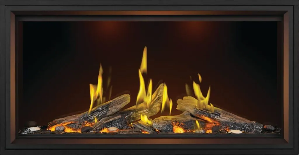 Gas Fireplace Napoleon Tall Linear Vector 50 with Luminous Logs
