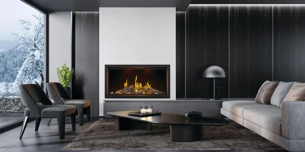 Gas Fireplace Napoleon Tall Linear Vector 50 with Luminous Logs