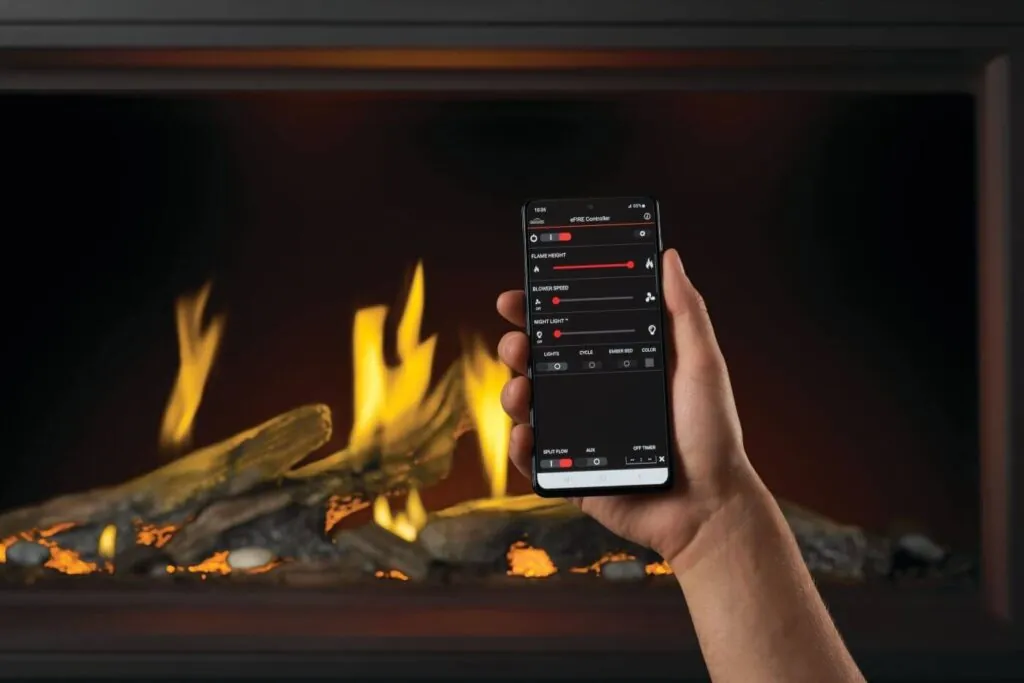 Gas Fireplace Napoleon Tall Linear Vector 50 with Luminous Logs