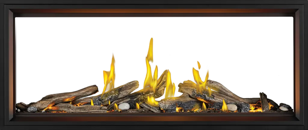 Gas Fireplace Napoleon Tall Linear Vector 62 See Through with Luminous Logs