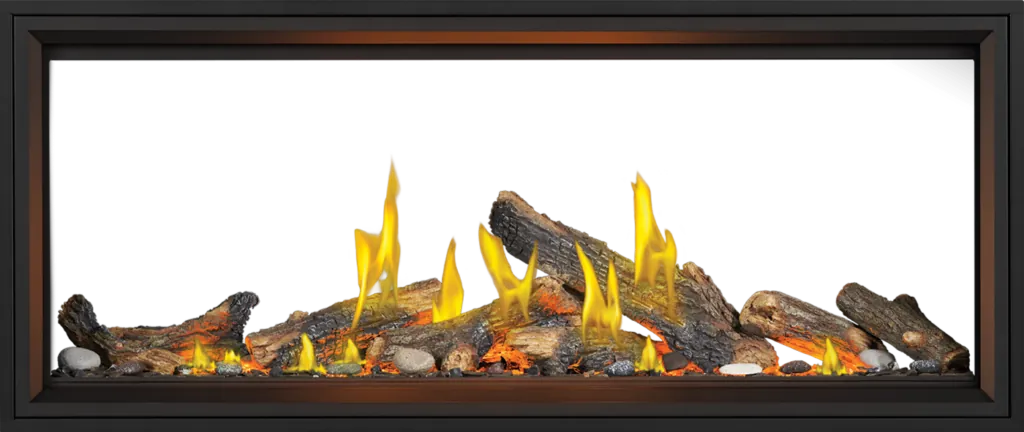 Gas Fireplace Napoleon Tall Linear Vector 62 See Through with Luminous Logs