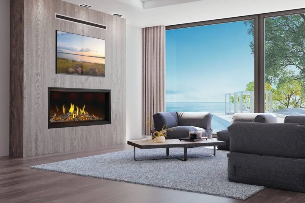 Gas Fireplace Napoleon Tall Linear Vector 62 with Luminous Logs