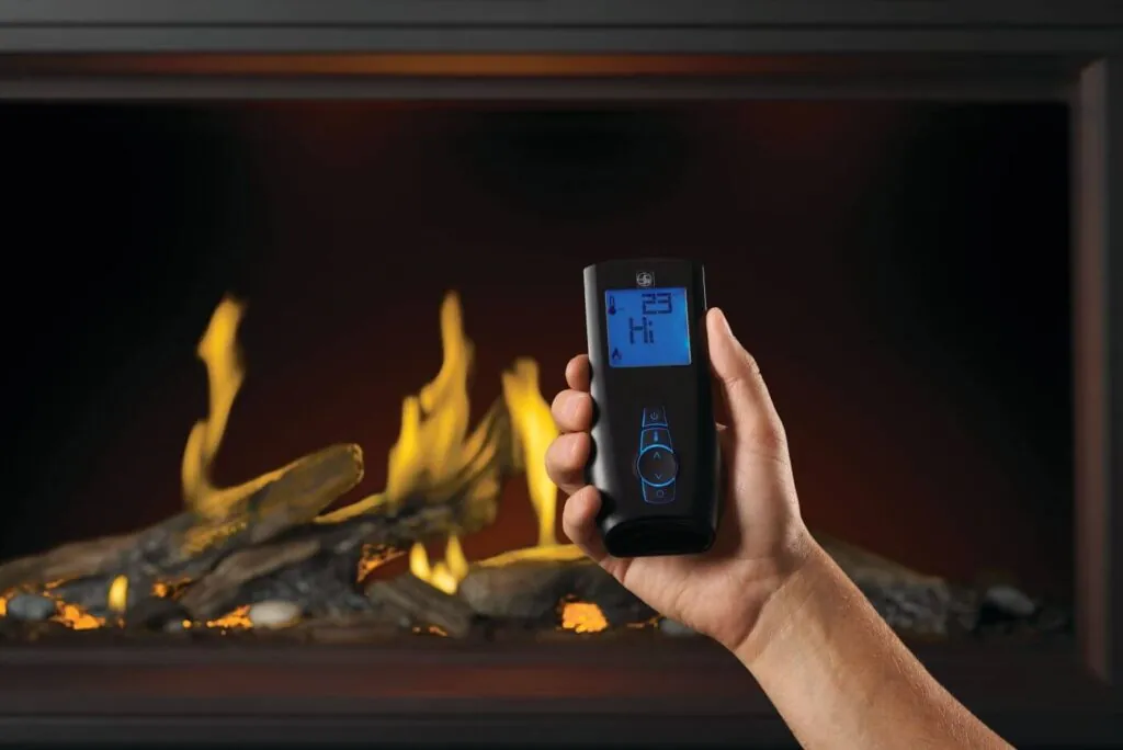 Gas Fireplace Napoleon Tall Linear Vector 50 with Luminous Logs